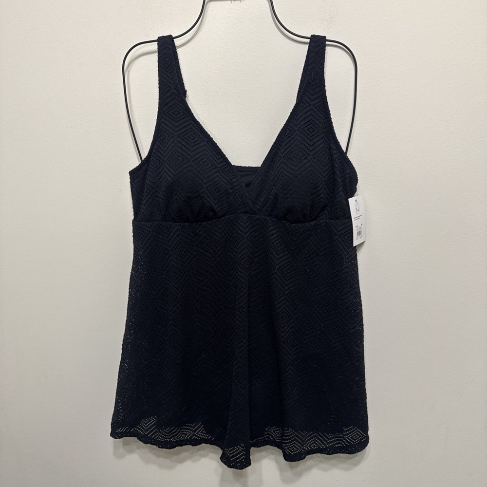 Croft Barrow Womens Size 16 Black Swimsuit Swim Dress Open Lace Overlay NWT